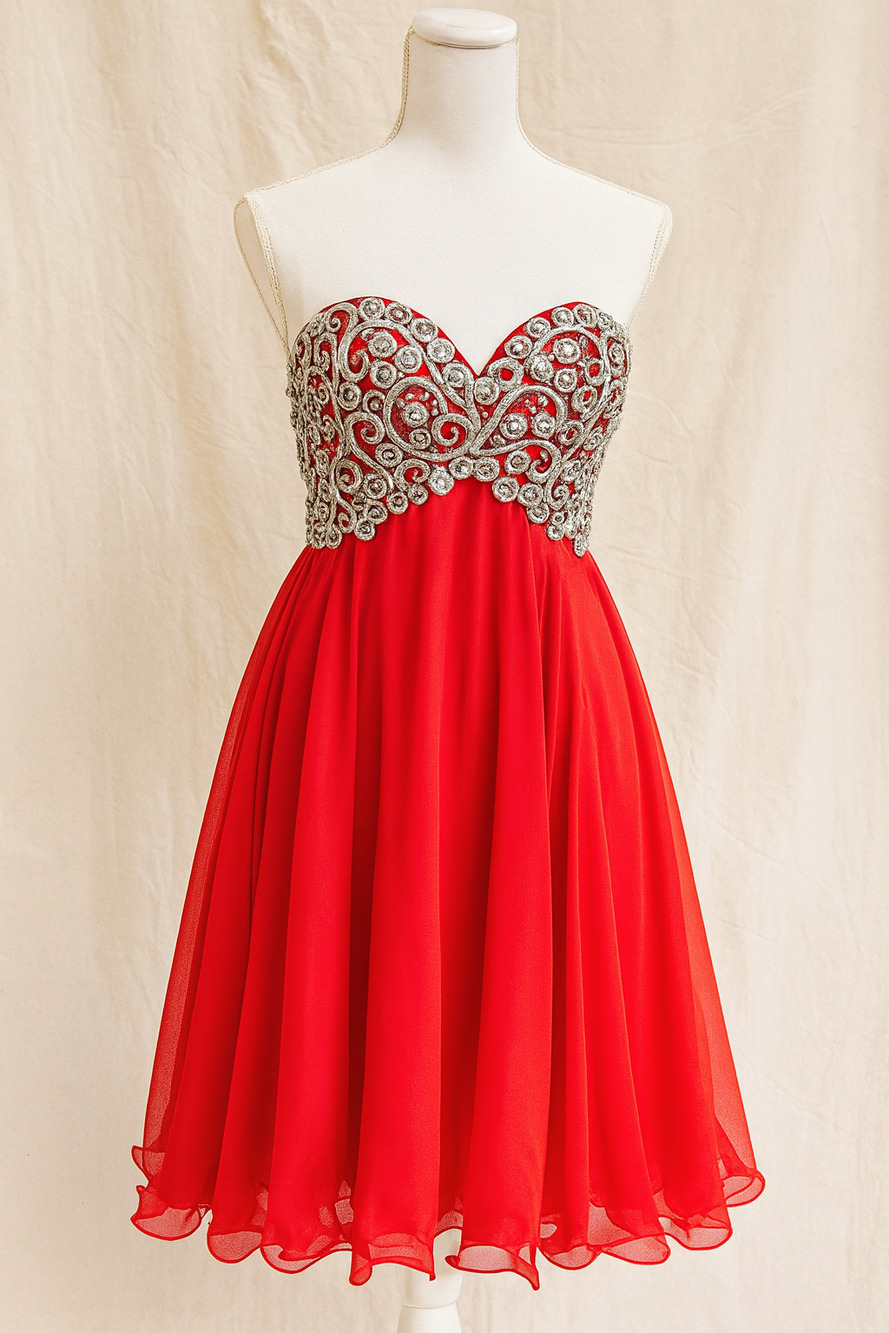 Fiesta Beaded Strapless Holiday Party Dress XS Chiffon Mini Corset Back Sparkle